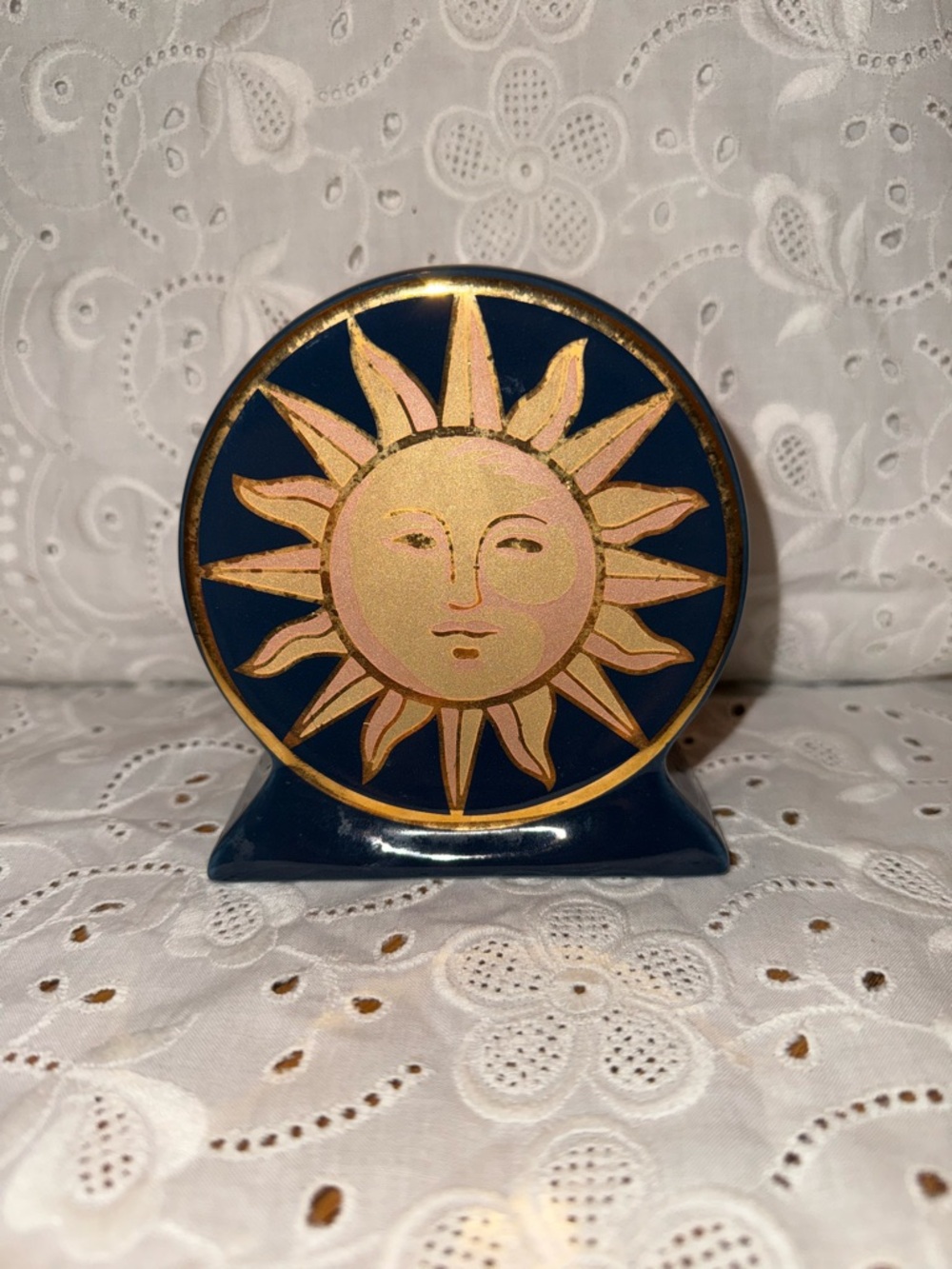 VTG Celestial Sun Face Ceramic Tooth brush holder - Navy and Gold